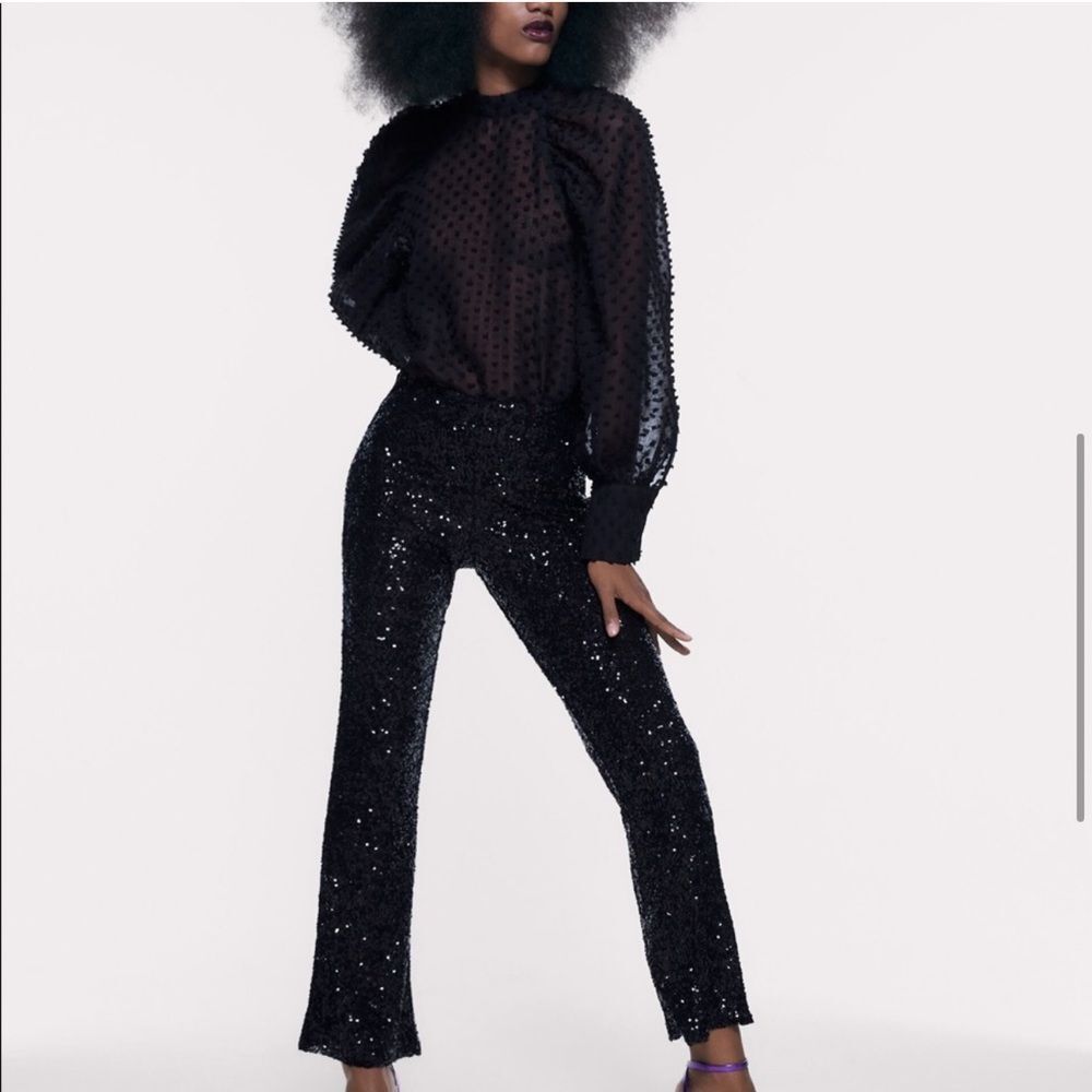 Zara black textured weave top size M